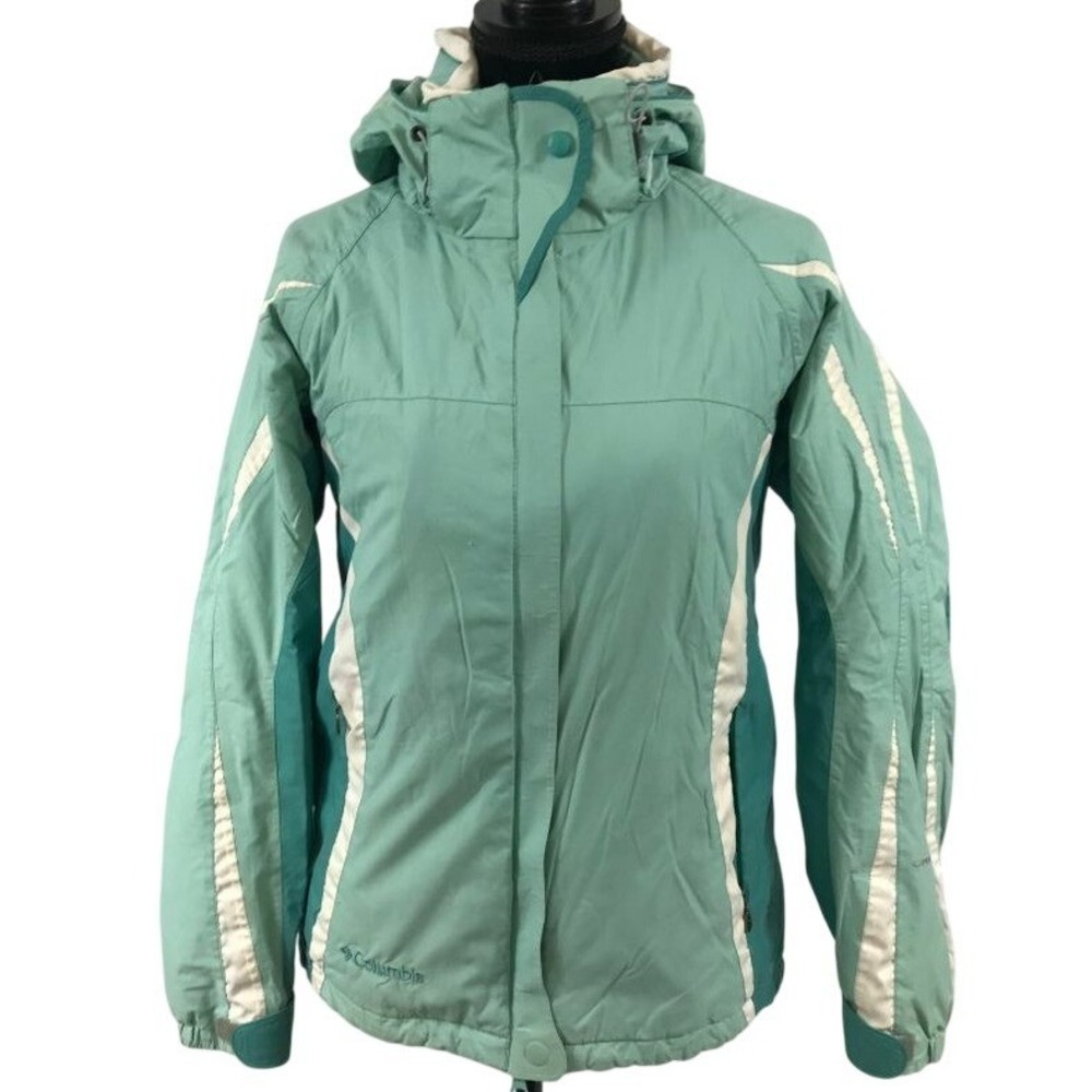 Columbia Womens Omni-Tech Ski Snowboard Jacket Hooded Teal White S Waterproof